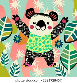 A cute and colorful vector illustration of a koala bear character created in a whimsical art style.
