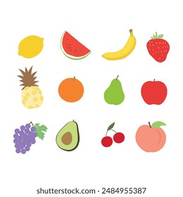 Cute colorful vector illustration template with different types of fruits