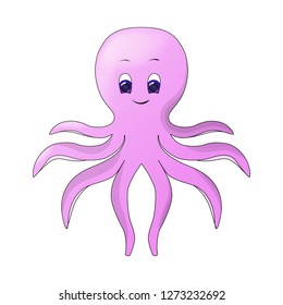 Cute colorful vector octopus image; cartoon illustration for children's books, post cards, posters, banners; octopus isolated