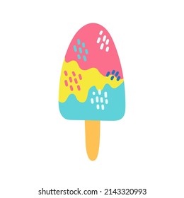 Cute and colorful vector popsicles, ice cream on stick. Summer popsicle vector illustration