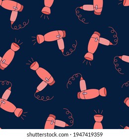 Cute and colorful vector seamless hand drawn pattern with hair dryer