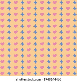 Cute and colorful vector seamless hand drawn pattern with with hearts and stars