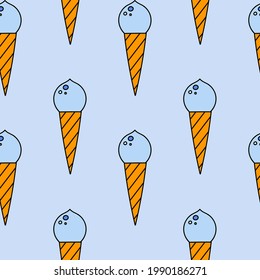 Cute and colorful vector seamless hand drawn pattern with ice cream in pastel colors. Can be used for wrapping paper, bedclothes, notebook, packages, gift paper, fabric, textile, planners, socks.