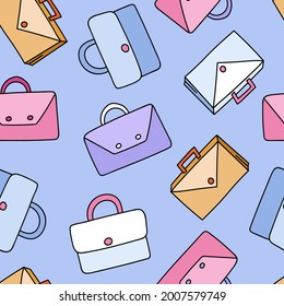 Cute and colorful vector seamless hand drawn pattern with different colorful briefcases. Can be used for, wrapping paper, bedclothes, notebook, packages, gift paper.