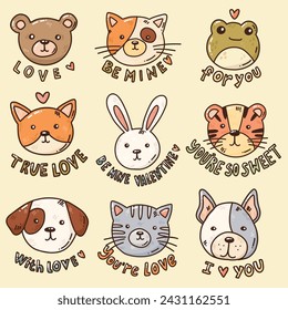 cute colorful vector set with funny animals. Set with hand drawn animals, cats and dogs.