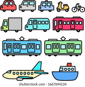 Cute and colorful vehicles illustration set