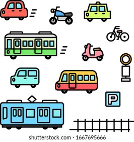 Cute and colorful vehicles illustration set