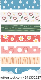 Cute Colorful Washi Tape Vector Illustration Element on Isolated White Background. Memo Journaling Decoration.