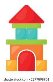 Cute colorful wooden blocks tower and house building kids and children toy vector illustration for game and activity creativity