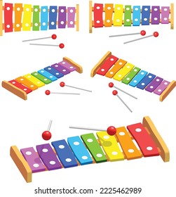 Cute and colorful xylophone toy isolated and viewed in different angles.