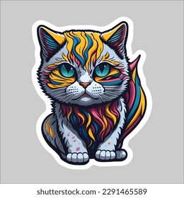 Cute Colorfull Cat Sticker in Vector