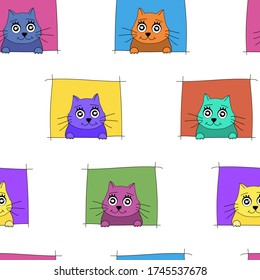 Cute colorfull cats. Vector cartoon illustration. 