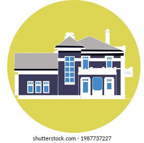 Cute colorfull country house on the fashionable yellow background.