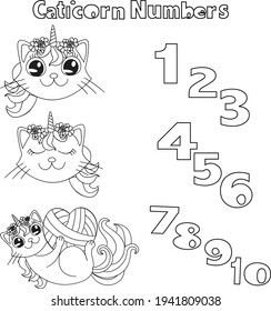 Cute coloring book for children and kids where they can color cute kitty and Caticorn along with learn about the numbers. Number Coloring Also.