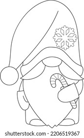 Libro de colorido lindo con gnomo de invierno para los niños. Icono blanco y negro con formas y líneas simples.