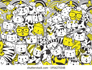 Cute coloring for kids with Cats and Friends