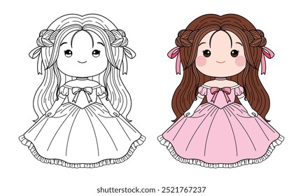 Cute coloring page activity Princess in a dress