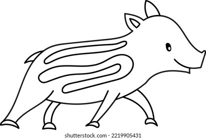 Cute coloring page for kids with cartoon baby wild pig. Cartoon vector illustration for children isolated on white background.