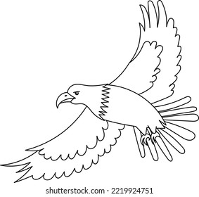 Cute Coloring Page For Kids With Cartoon Bald Eagle. Cartoon Vector Illustration For Children Isolated On White Background.