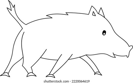 Cute coloring page for kids with cartoon wild pig. Cartoon vector illustration for children isolated on white background.