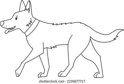 Cute coloring page for kids with cartoon nice dog. Cartoon vector illustration for children isolated on white background.