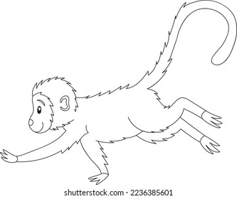 Cute coloring page for kids with cartoon macaque. Cartoon monkey vector illustration for children isolated on white background.