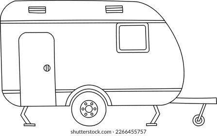 Cute coloring page for kids with cartoon caravan. Cartoon illustration for children isolated on white background.