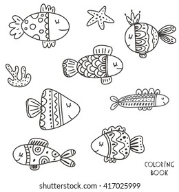 Cute coloring page for kids with fish