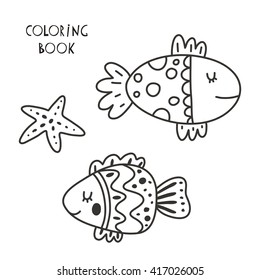 Cute coloring page for kids with fish