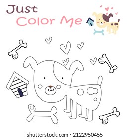 Cute coloring page with puppy cartoon. Black and white cartoon vector illustration for coloring book, print design or t-shirt. children, kids drawing template on a white background.