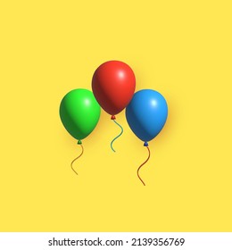 Cute colour Balloons 3D icon isolated on yellow background. Vector