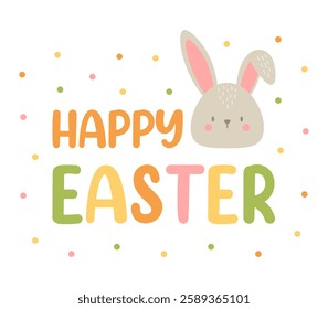 Cute colour  children's design "happy EASTER" with easter bunny for printing on clothes, T-shirts,for greeting,  for decoration