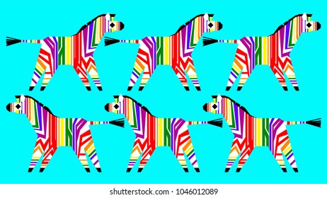Cute coloured zebras vector set