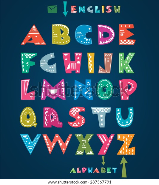 Cute Colourful Alphabet Hand Drawn Pattern Stock Vector (Royalty Free ...