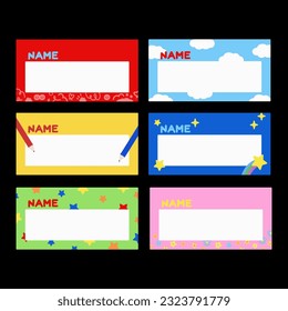 Cute and colourful back to school name tags for teachers, students, social media post, friendship, doodle frame, banner, wallpaper, ad template, presentation, stickers, wallpaper, memo note, notepads