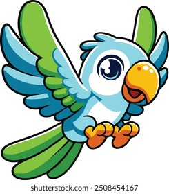 Niedliche, bunte Cartoon Papagei Charakter Illustration in flachem Design isoliert 2D Digital Clip Art eines fröhlichen mehrfarbigen Vogel fliegen Talking jpg Bild Perfekt für kreative Designs und Maskottchen png