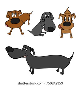 Cute colourful dachshund dogs in cartoon style isolated on white background. Unique vector illustration. Four funny characters in one set.