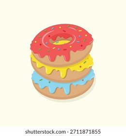Donuts coloridos lindos con diferente glaseado. Dulce postre Ilustración vectorial de alimentos.