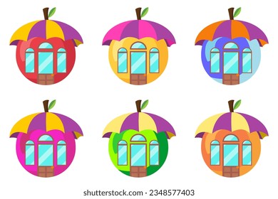 cute colourful fruit house shop icon