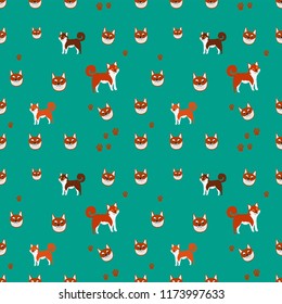 Cute colourful happy shiba inu dog seamless pattern 