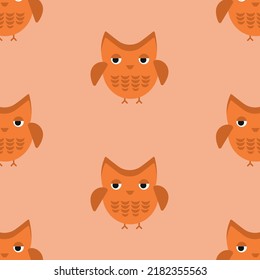 Cute colourful owl faces seamless pattern for childish design of wrapping paper, fabric, textile, baby card, poster, invitation, graphic, print. Flat cartoon doodle vector illustration