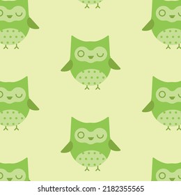 Cute colourful owl faces seamless pattern for childish design of wrapping paper, fabric, textile, baby card, poster, invitation, graphic, print. Flat cartoon doodle vector illustration