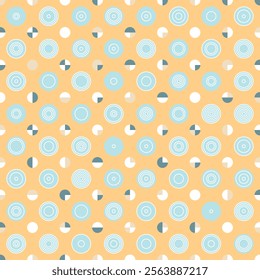 Cute colourful Polka-Dot seamless vector pattern. Geometric background with tiled circles and semicircles. Great for fashion fabrics, home decor, wallpaper and packaging. 