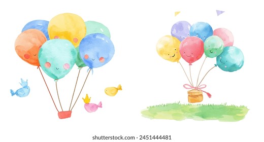 cute colourfull ballons watercolor vector illustration