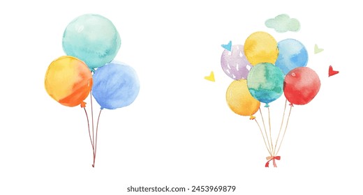 cute colourfull ballons watercolor vector illustration 