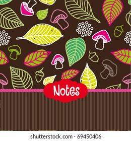 Cute colourfull notebook with cute autumn leafs and mushrooms in vector