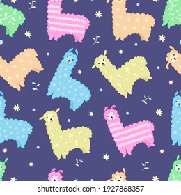 Cute colouring lamas seamless pattern for baby