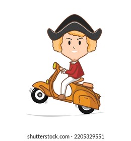 cute columbus cartoon vector with scooter, suitable for mascot, character, sticker, logo, etc.