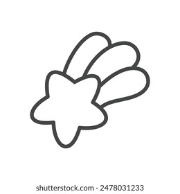 Lindo icono de cometa. Ilustración monocroma dibujada a mano de una estrella fugaz aislada sobre un fondo blanco. Etiqueta Kawaii. Vector 10 EPS.