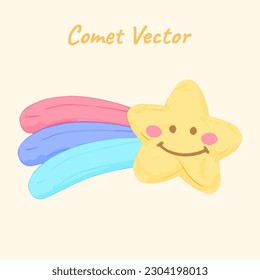 Sonrisa de estrella de cometa lindo frente al vector de pintura al óleo